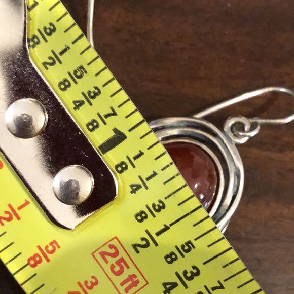 SHABLOOL DIDAE Carnelian Cabochon Nested In Sterling Silver Drop Earrings - Picture 6 of 7